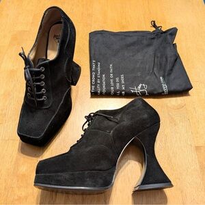 John Fluevog Black Suede Munster Ankle Boots